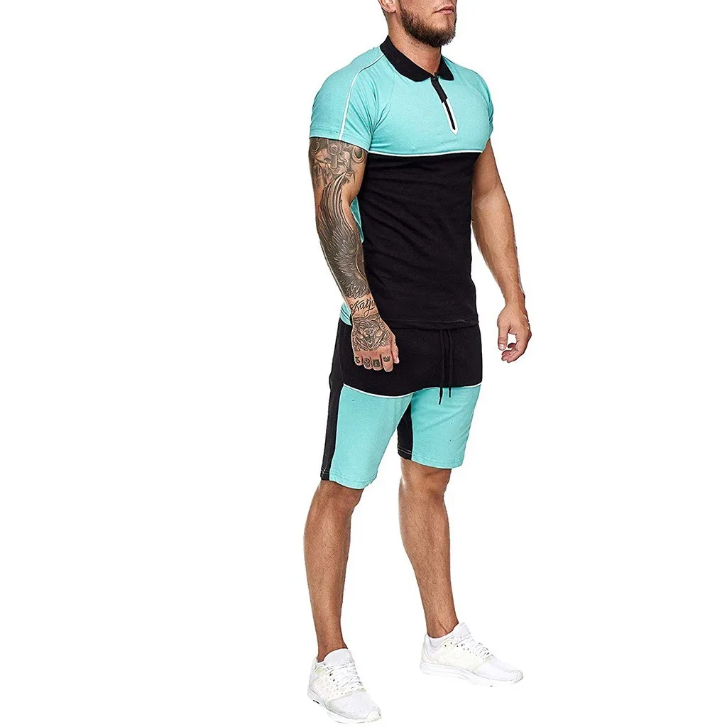 Zomermannen Set Sportswear Fashion 2020 Mens Clothing Patchwork T Shirts Shorts Shorts Casual Tracksuits Male Track Suit Plus Maat 54 Q013567125