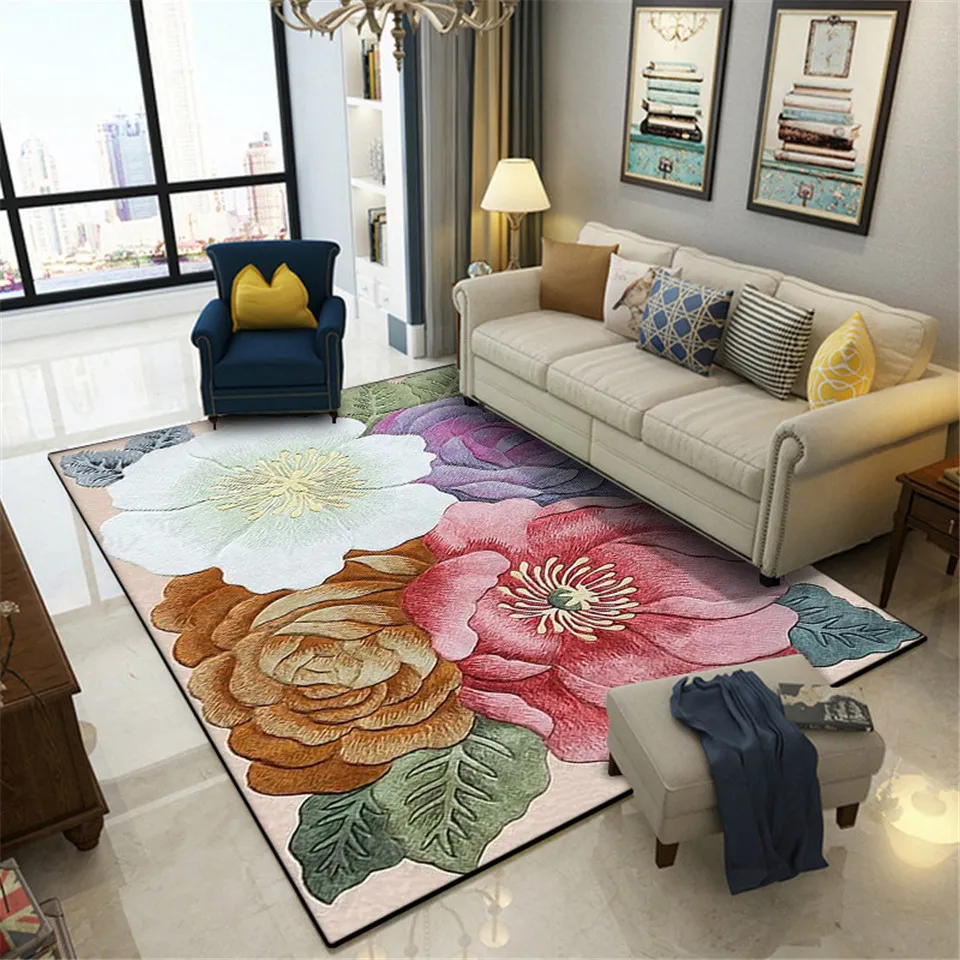 거실 침실 침대 러그 장식 복도 카펫 201225194w를위한 꽃 고전 우아한 꽃 카펫이있는 아메리칸 스타일 3D 깔개