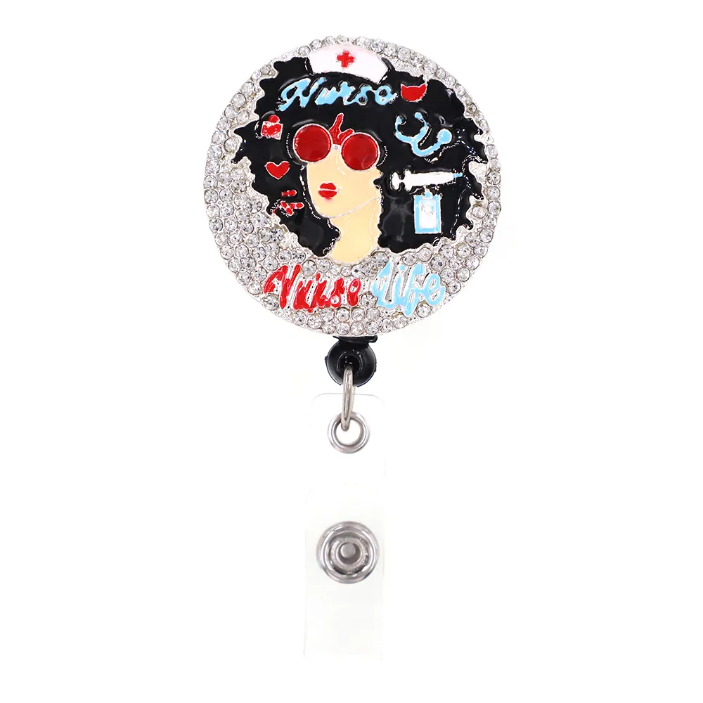 Medical Key Rings Multi-style Black Nurse Rhinestone Retractable ID Holder For Name Card Accessories Badge Reel With Alligator Cli255V