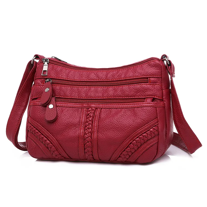 Annmouler moda kadın PU yumuşak deri omuz çok katmanlı çapraz gövde kaliteli küçük çanta markası kırmızı el çantası cüzdan 220722