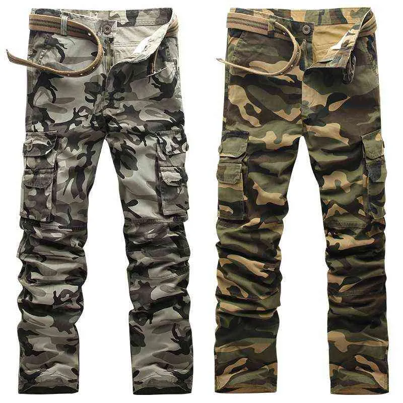 2021 Tendance Pantalon cargo pour hommes Coton de haute qualité Camouflage Jogger Mâle Militaire Camouflage Armée Mode Pantalons pour hommes Poches H1223