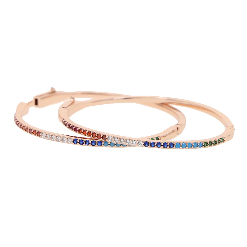 2021 Nieuwe Mode Trendy Europese Vrouwen Sieraden Micro Pave Rainbow CZ Dunne Bangle Armband Whole296p