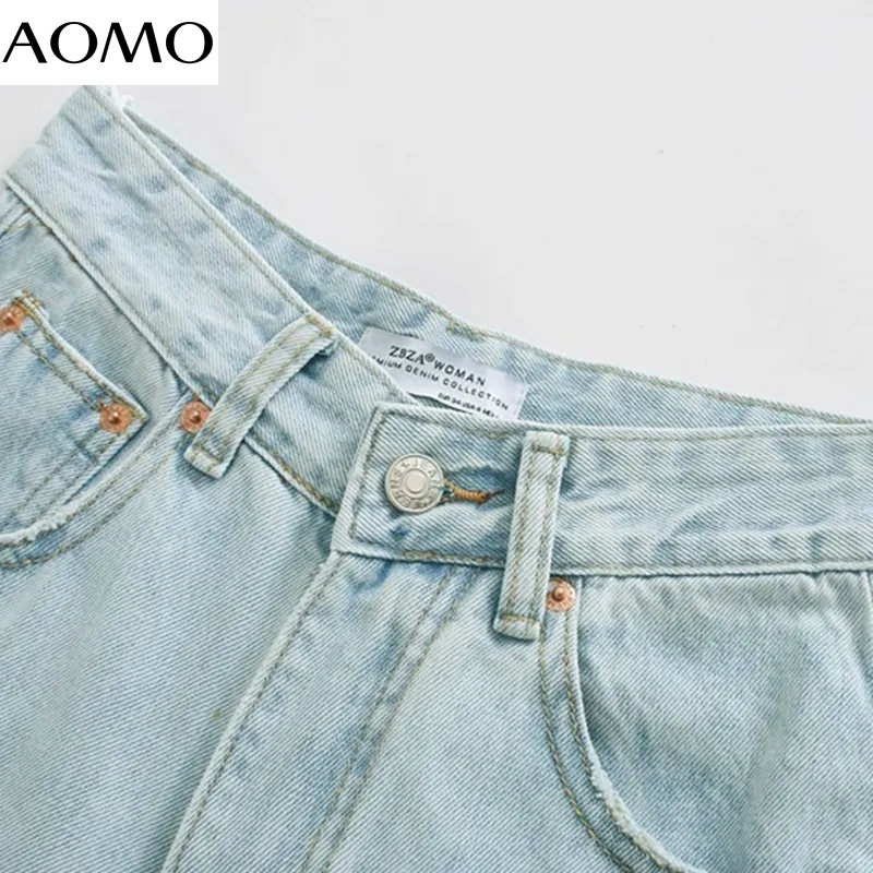 AOMO moda donna jeans a vita alta pantaloni tasche con cerniera pantaloni in denim femminile 4M333A 201105