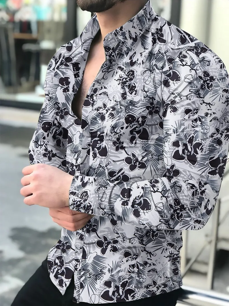Camicia da uomo a maniche lunghe hawaiana sociale di lusso con bottoni cardigan camicette monopetto all'ingrosso colletto rovesciato ampio 220222
