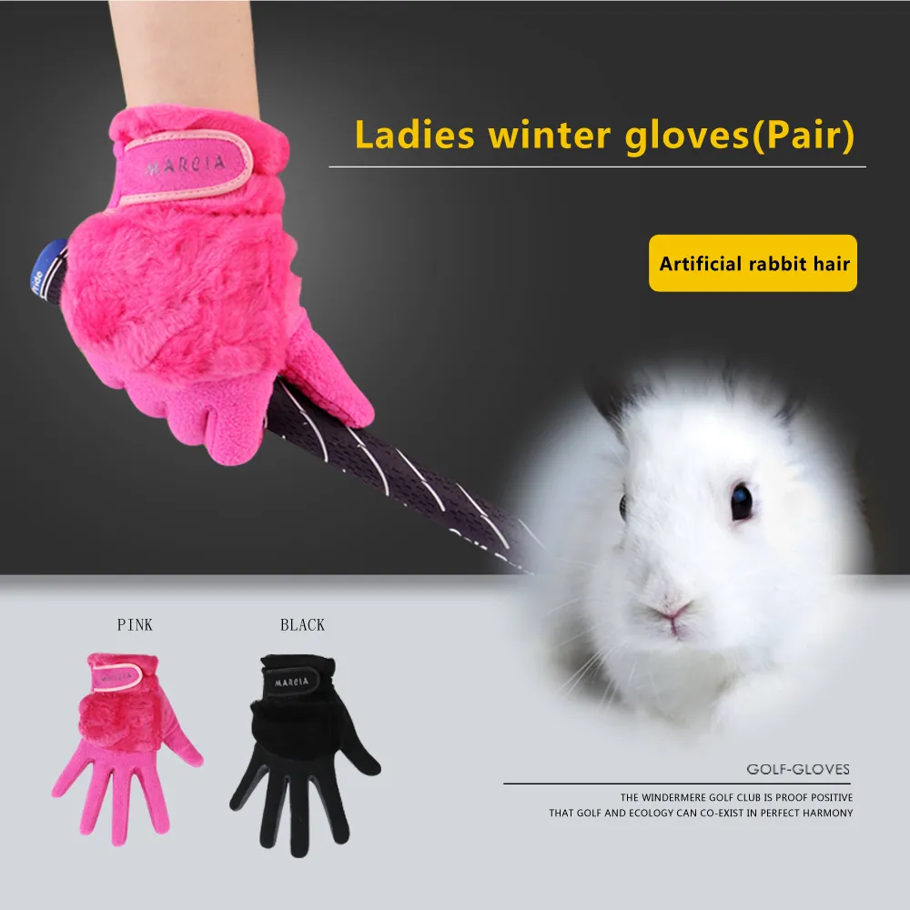 1 paio di guanti da golf invernali da donna antiscivolo in pelliccia di coniglio artificiale calore adatto mano sinistra e destra 201021167L