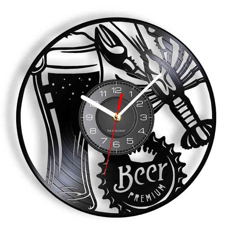 Bière Premium et écrevisses disque vinyle CD disque horloge murale pour la maison Bar Pub décor brasserie amoureux des fruits de mer horloge de cuisine montre murale H1230