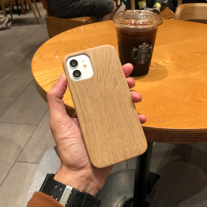 Case di telefono a venatura in legno di lusso iPhone 12 11 Pro Max Mini XS XR 7 8 Plus Retro PU in pelle morbida COPERTURA DI PROTECTIVA CAPA