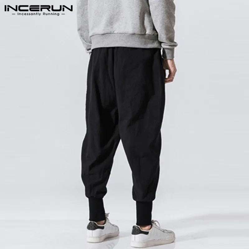 Incerun Men Harem Pants Drawstring Cotton Joggers Solid 2020 Streetwear Drop-Crotch Ounser