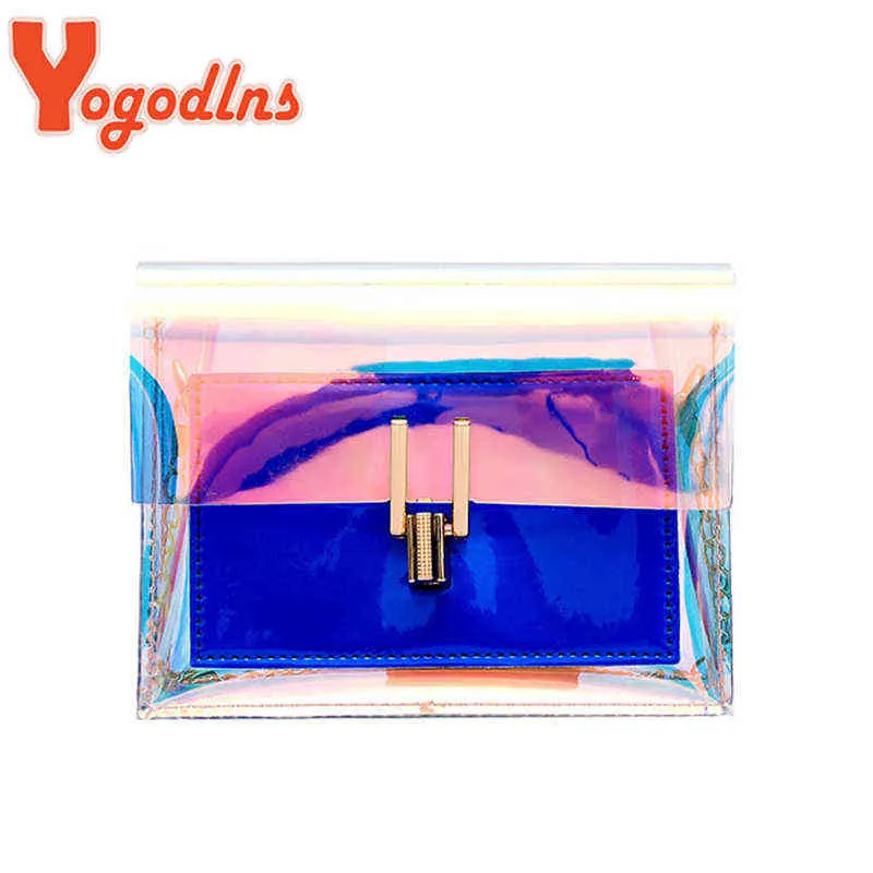 Shopping Bags Yogodlns Laser Transparent Crossbody Women Fashion Chains Shoulder Small Messenger Summer Beach Lady Handbag sac 220301
