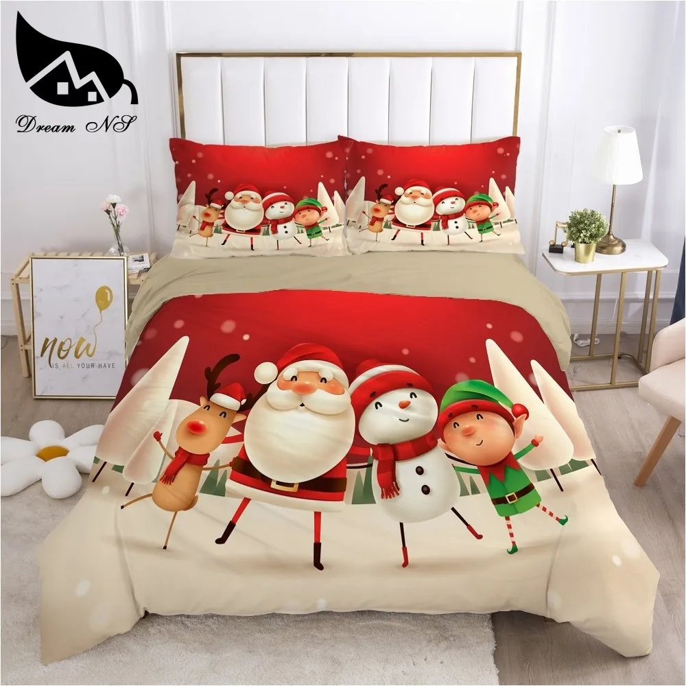 حلم NS أحمر عيد الميلاد مجموعة مفروشات الملكة الفراش المنسوجات المنزلية مجموعة أغطية السرير سانتا حاف تغطية مجموعة Juego de cama 201127