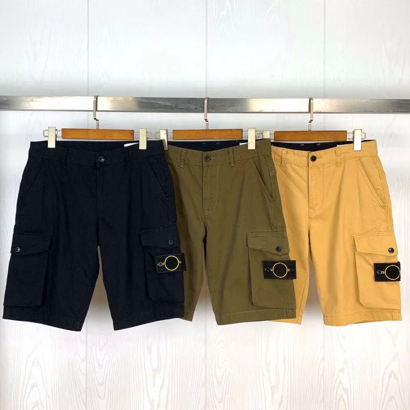 21SS STONE Spring ISLAND Summer Cargo Shorts Men Women Military Style Cotton Men Multi Pocket Casual Compass Badge Embroidery Shorts 042504