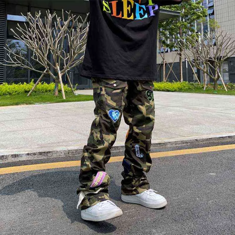 High Street Camouflage Jeans Mens Embroidered Patch Men