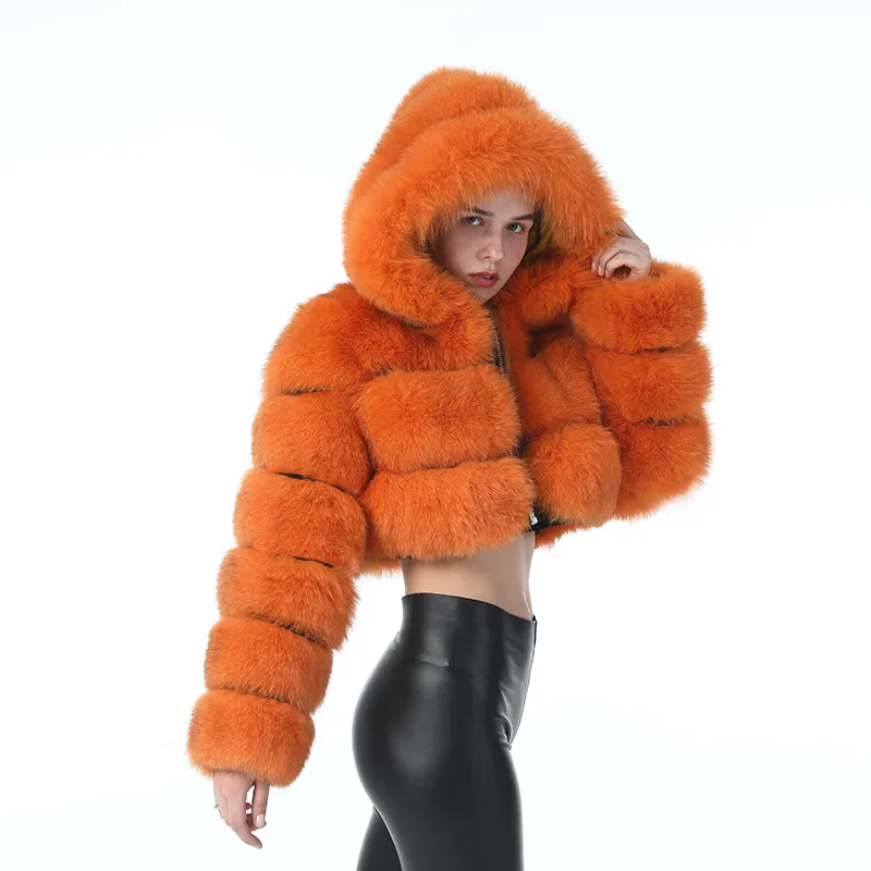 FURSARCAR Natural Real Women Fox Fur Coat With Hood Female Fur Cropped Jacket Thick Warm Fashion Winter Genuine Fox Fur Coats LJ201203