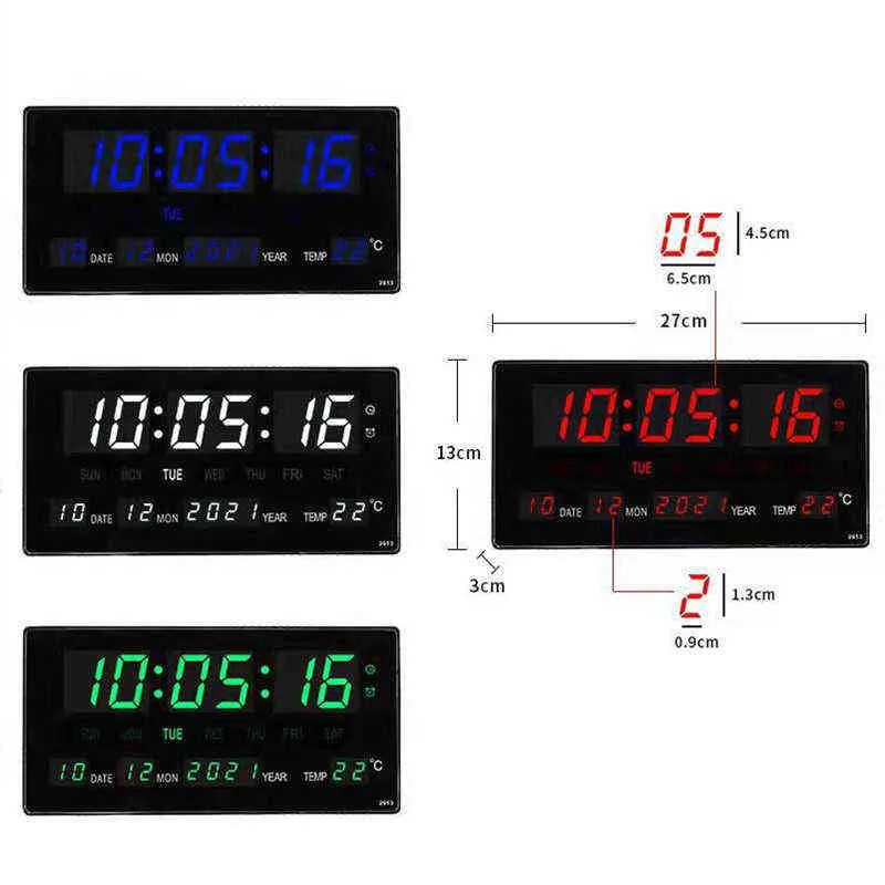 Horloge murale électronique lumineuse alarme carillon horaire température calendrier horloges de table avec prise EU/UK/US/AU LED numérique 220115