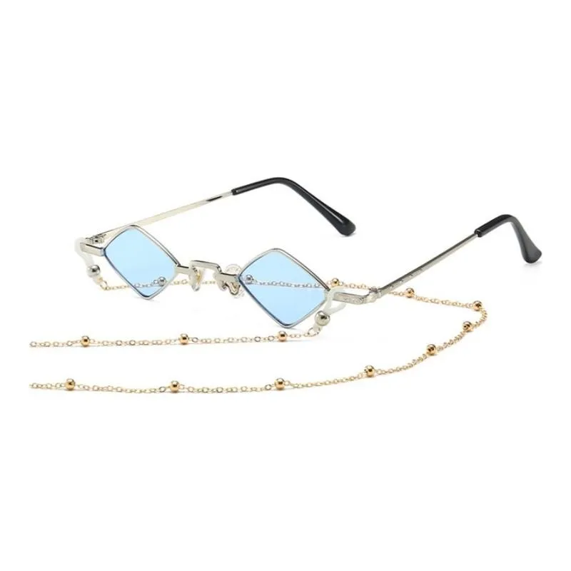 Lunettes de soleil Designer Fashion Femmes Men Metal Frame de luxe en forme de diamant de chaîne avec des verres de soleil UV400275Q