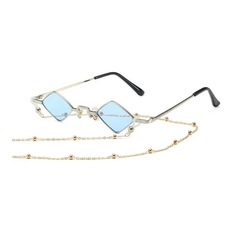 Solglasögon Fashion Designer Women Men Metal Frame Luxury Diamond Shaped With Chain Sun Glasses UV400275Q