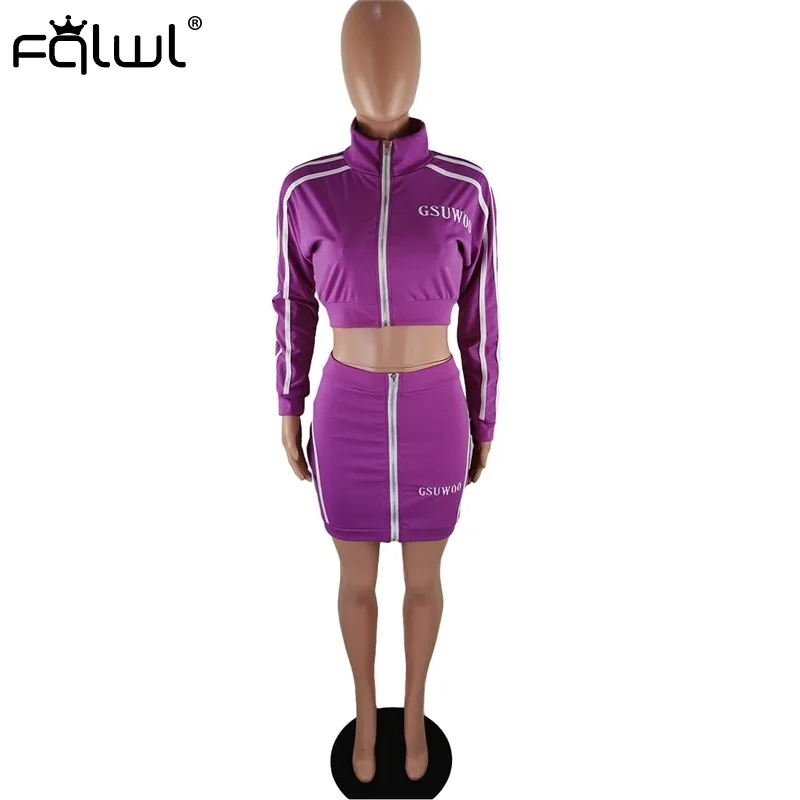 FQLWL Streetwear İki Parçalı Set Kadınlar Takım Kum Kulübü Neon Pembe Kıyafetler 2 Parça Set Seti Trailsuit Kadın Bayanlar Eşleştirme Setleri T200519