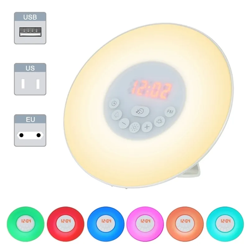 Digital Alarm Clock Wake Up Light Table LED Lamp Electronic Clock Despertador Sunrise Sunset Alarm Snooze Clocks FM Radio Desk LJ2233R