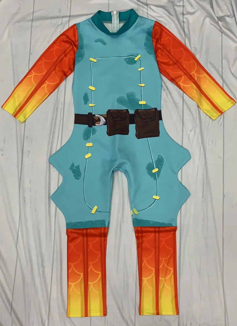 Fish Stick Cosplay Kostuum voor Tiener Jongen Meisje Romper Kleding Halloween Kerstmis Kindmasker + Jumpsuit Outfit Kid Playsuit 201027