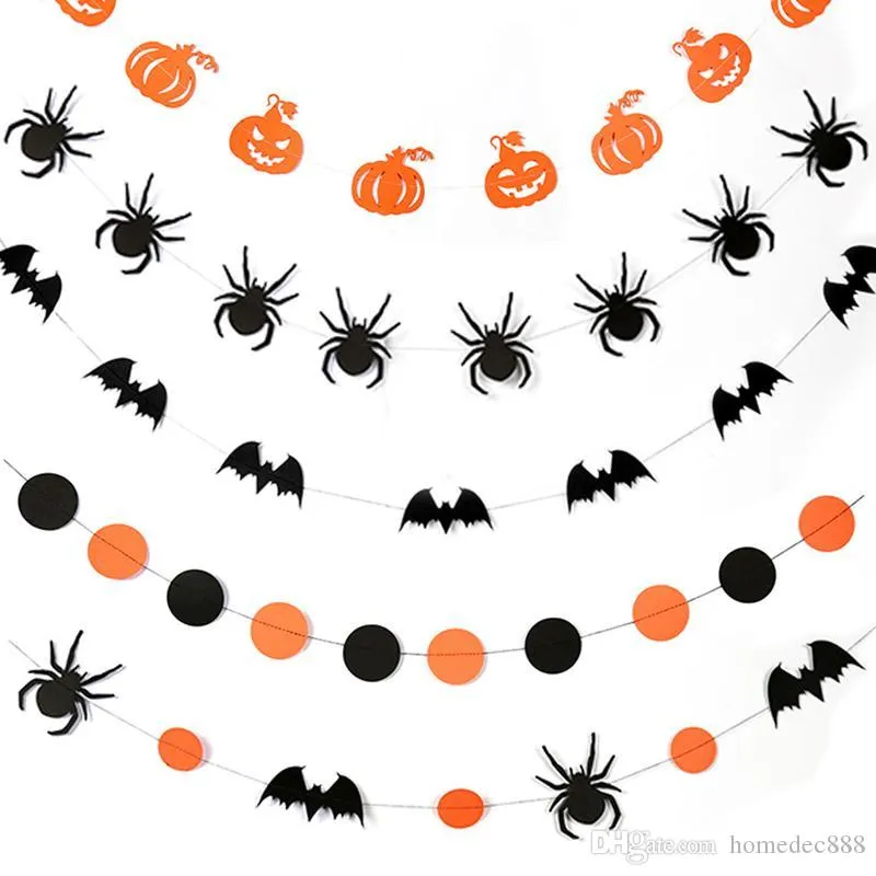 Halloween Party Decoration Banner Pumpkin Bat Spider Shape Wall Hanging Paper Garland Home Halloween Supplies