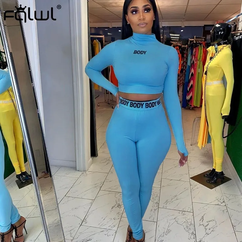 FQLWL Wit Zwart Fitness 2 Delige Set Vrouwen Pak Sportkleding Zomer Outfits Lange Mouwen Crop Top Leggings Dames Trainingspak Vrouwelijke 201007