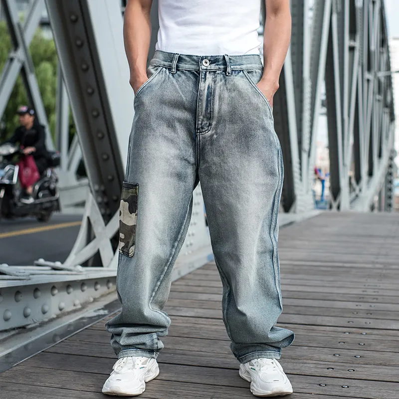Jeans a gamba larga oversize hip-hop Pantaloni larghi in denim da skate larghi Pantaloni con tasche mimetiche larghe Plus Size 46 Pantaloni da uomo