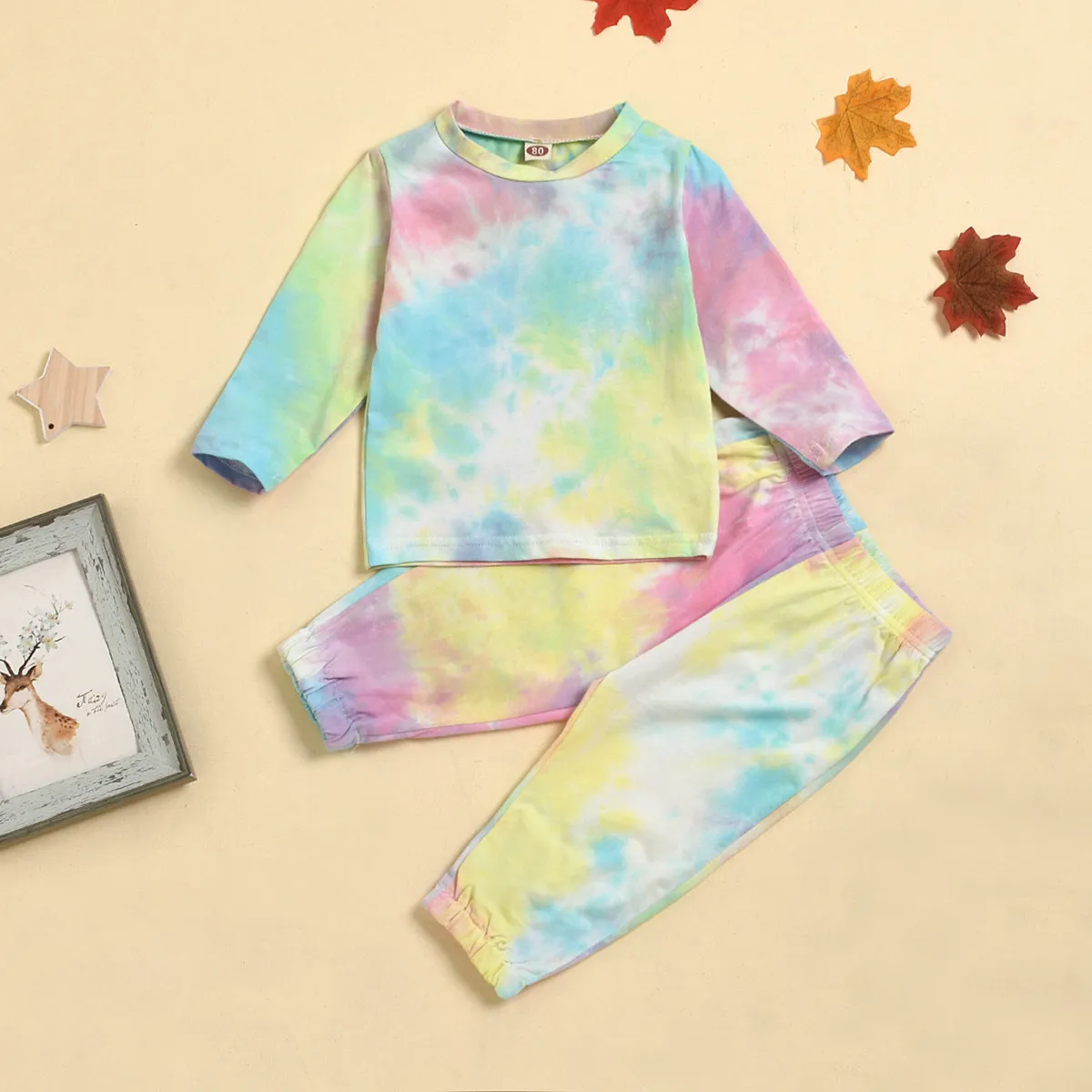 Peuter Meisje Jongen Kleding Herfst Winter Set 2 stks Tie-dye Gedrukt Lange Mouw Tops Tee Broek Broek Babykleertjes Voor 1-5YearsX1019