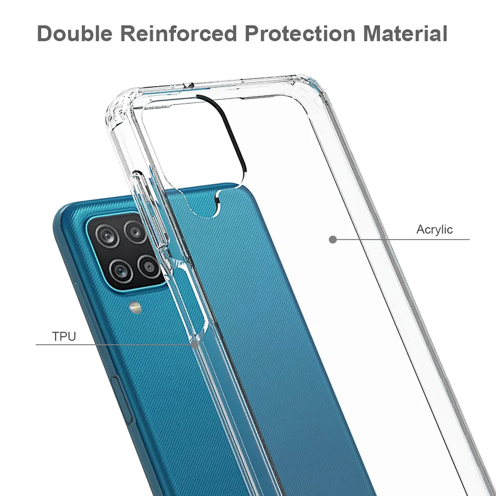 Transparant Crystal Acrylic Shockproof Cases voor Samsung Galaxy A12 A22 A32 A42 A52 A72 A82 A02S A03S A51 A71 A41 A31 Achterkant