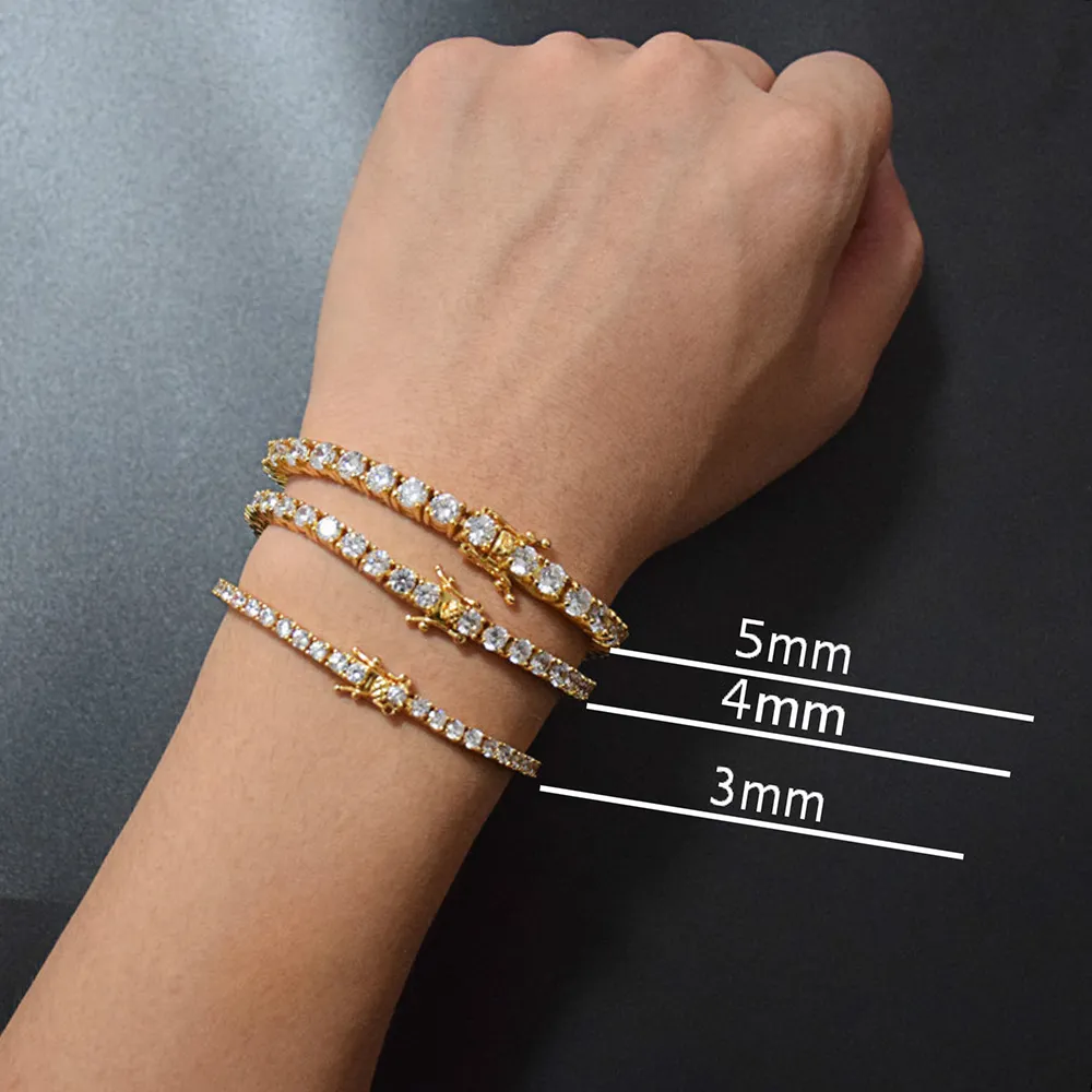 2mm-5mm zircon cubique de 7/8/9 pouces Bracelet de Tennis bijoux en cuivre blanc/plaqué or Bracelet W1218