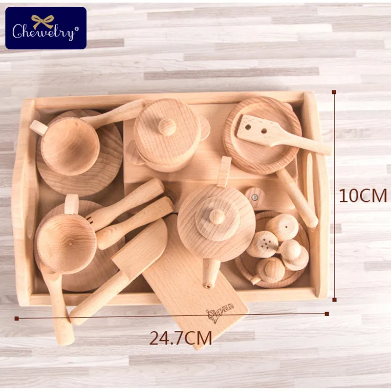 木製のキッチンおもちゃビューティーポットセットふりをする子供のためのベビーおもちゃをプレイギフト木製カトラリー木製の幼児キッチンキッズ製品lj201211