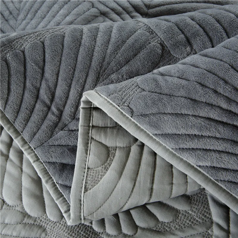 Plush Cotton Quilt Zestaw liście palmowe haftowe pikowane łóżko arkusze pokrywy łóżka poduszka okładka king size y200417