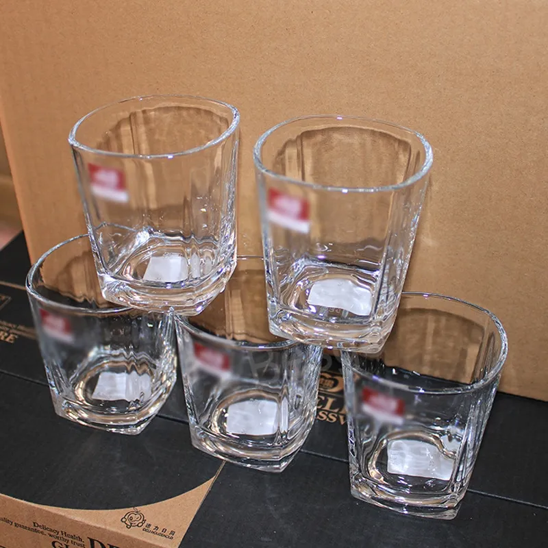 8 * 7cm en verre carré tasse de bois whisky verre vin verre transparent tasse de café jus de thé lait tasses de coke réutilisables