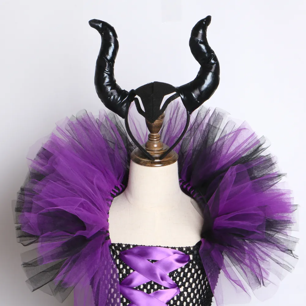 Maleficent Evil Queen Girls Dutu платье с рогами Хэллоуин косплей костюм ведьма для девочек детские вечеринка платье детская одежда Y208410171