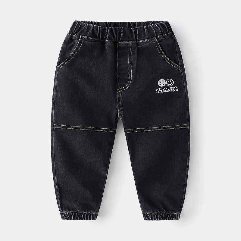 Crianças jeans calças primavera outono novo bebê meninos casuais calças de denim soltas calças coreanas bordados sólidos para meninos Calças infantis G1220