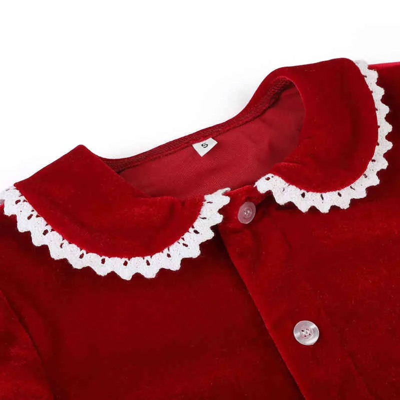 Winter Boutique Velvet Fabric Red Kids Clothes Pjs With Lace Toddler Boys Set Pyjamas Girl Baby Sleepwear 220110