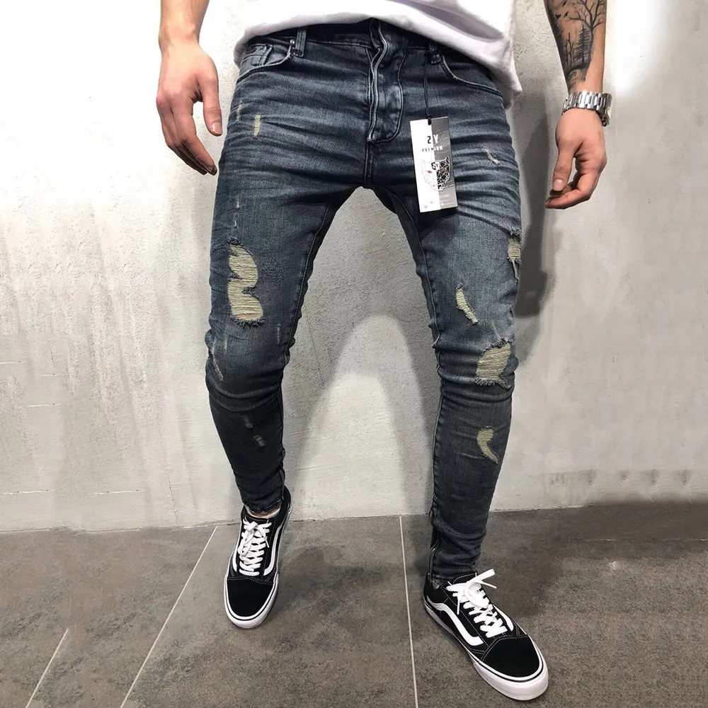 망 청바지 패션 스키니 청바지 남자 힙합 Jean 바지 브랜드 남성 슬림 데님 바지 Streetwear Calça Masculina D25 201111