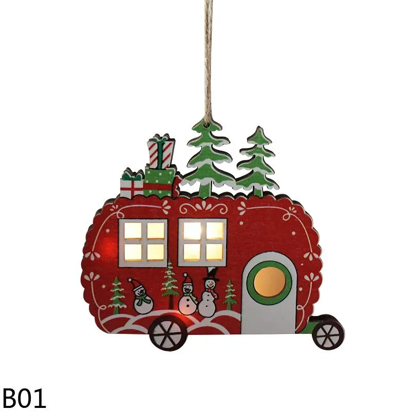 1 pièces lumières LED en bois voiture arbre de noël étoile en bois brillant pendentif arbre de noël suspendus ornement maison fête noël Decor307M
