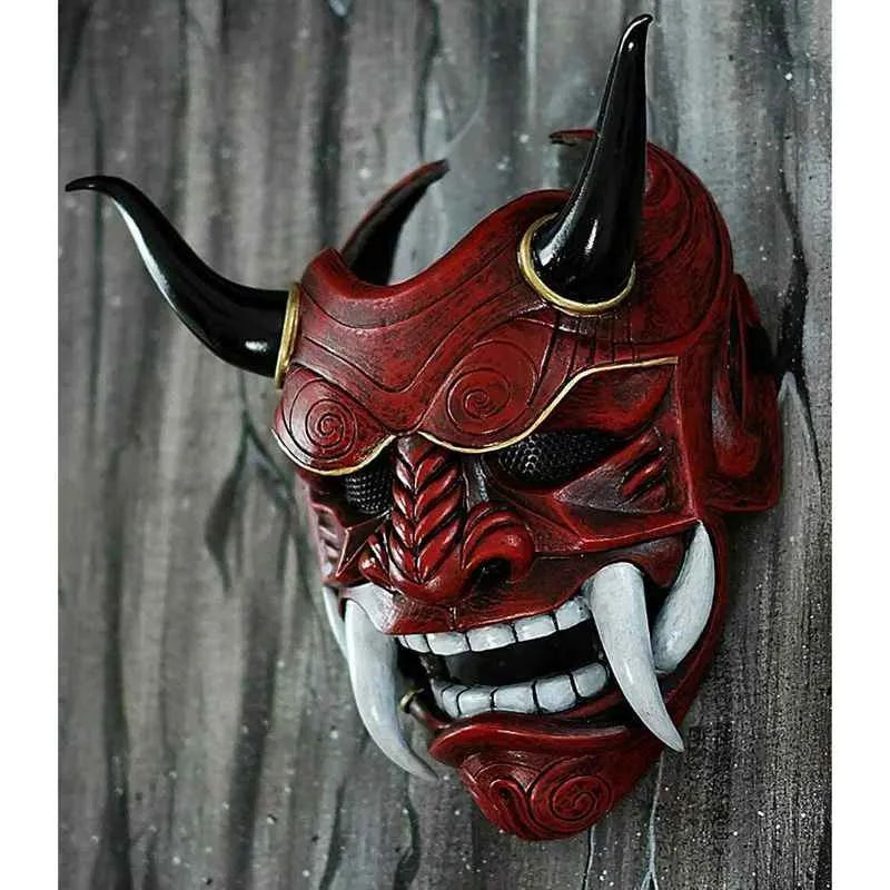 Adulto Unisex Halloween Face Máscaras Japonesa Hannya Demon Oni Samurai Noh Kabuki Prajna Diabo Máscara Látex Party Masks 220303