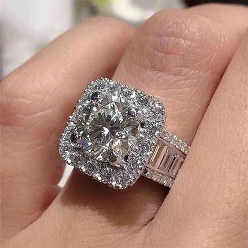 2021 Новое роскошное обручальное кольцо из стерлингового серебра 925 пробы Halo для женщин, подарок на годовщину, ювелирные изделия Whole8413095