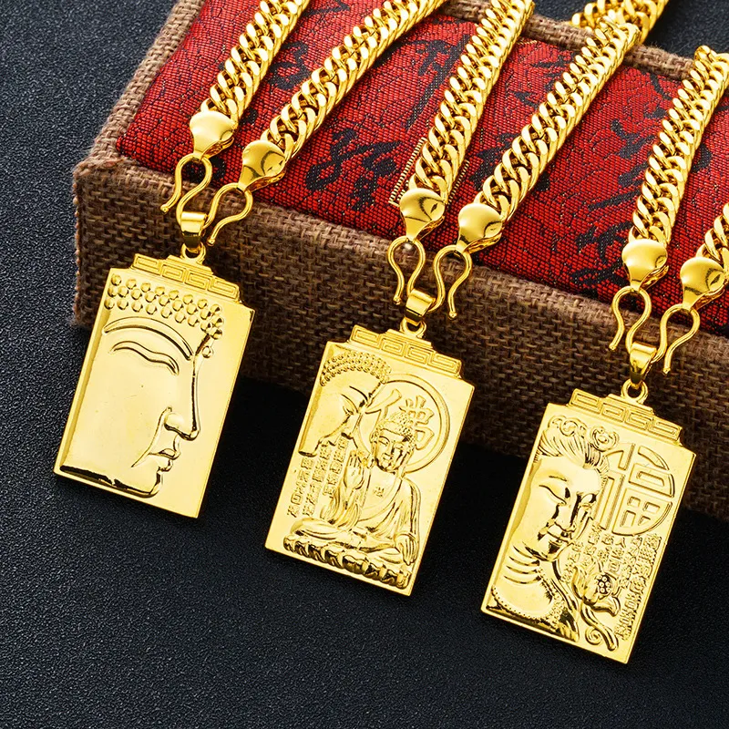 24K guld yoga sakyamuni buddhism amulet hänge halsband tibet andlig tibetansk buddist symbol religiösa smycken utan kedja 201013