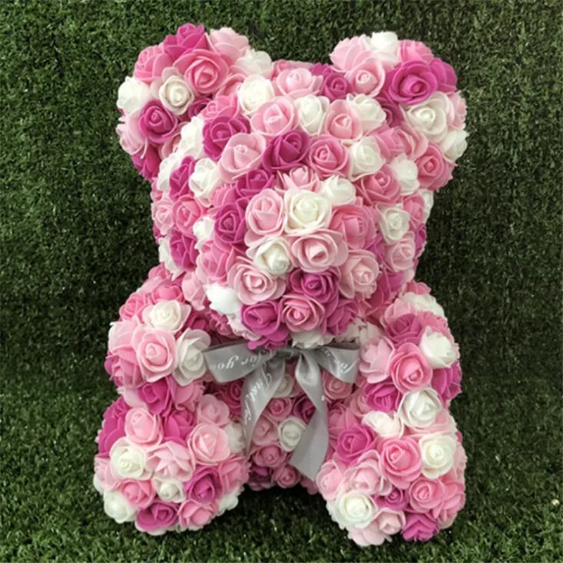 Fleurs artificielles Rose ours multicolore en plastique mousse de rose fleur en peluche en peluche ours de la Saint-Valentin cadeau d'anniversaire de fête de printemps décoration T9702391