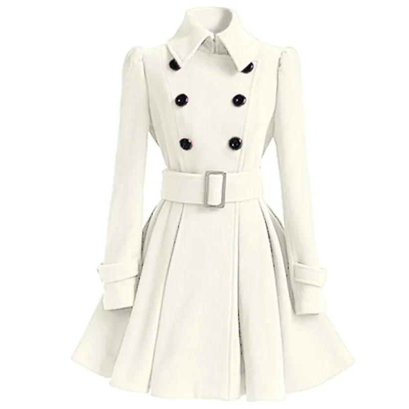 Autumn Winter Coat Women Vintage Slim Double Breasted Woolen Jackets Female Elegant Long Ware White Coat Casaco Feminino 201221