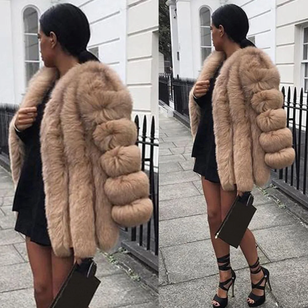Vrouwen pluizige faux bont jas 2020 herfst winter warme bovenkleding jas overjas kaphoed met een luxe lange jas dames faux bontjas d30 c1004836877