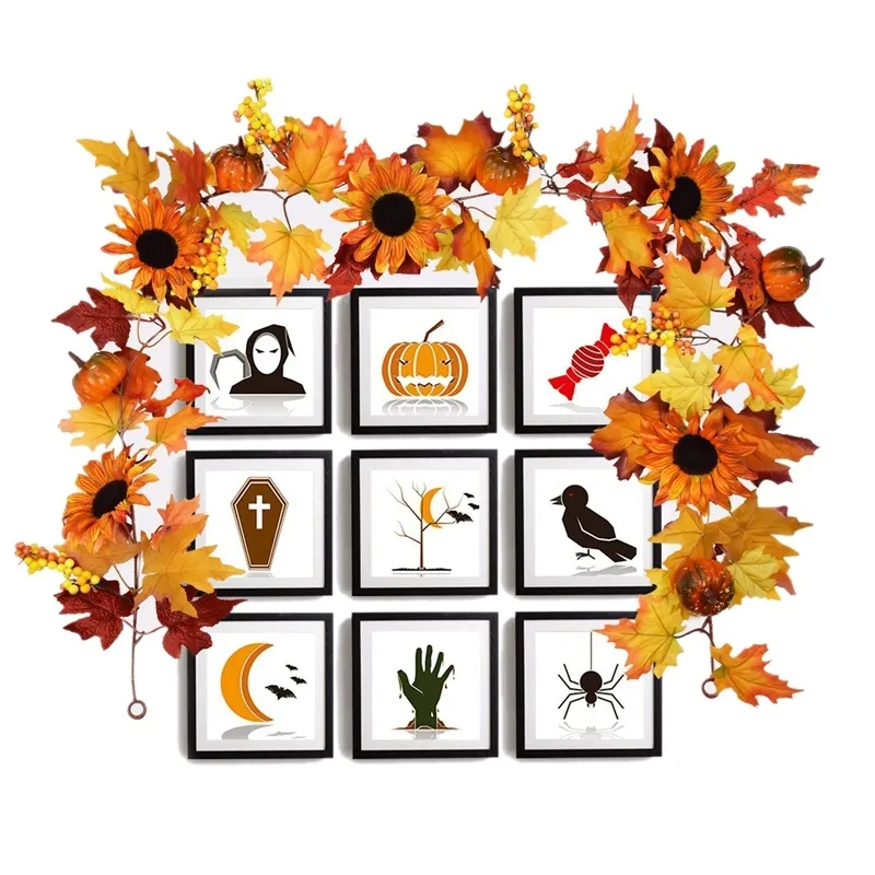 Big Deal 177cm Berries Artificial Maple Leaf Berries Sunflower Pumpkin Garland Hanging Vine Decoration Automne Fall Wedding Party Thanksg 1235S