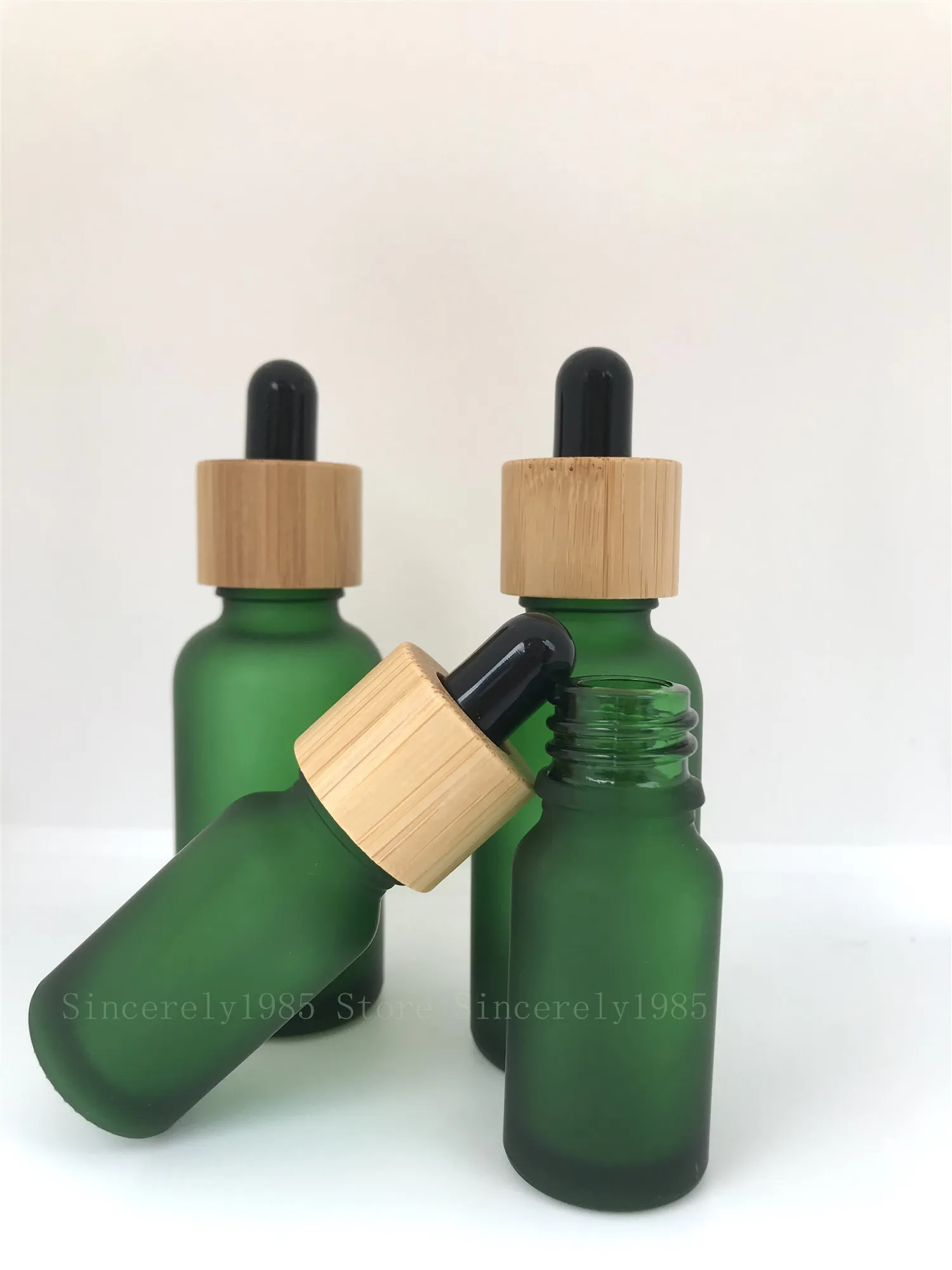 5ml 10ml 15ml 30ml Frosted Dropper bottle with Bamboo lid Pipette Bottles Refillable high-quality thick frosted glass