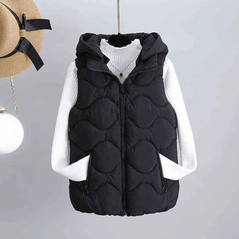 Winter Down Cotton Hooded Short Vest Women Solid Ladies sleeveless Waistcoat Female Quilted Zipper Puffer Jacket 211220