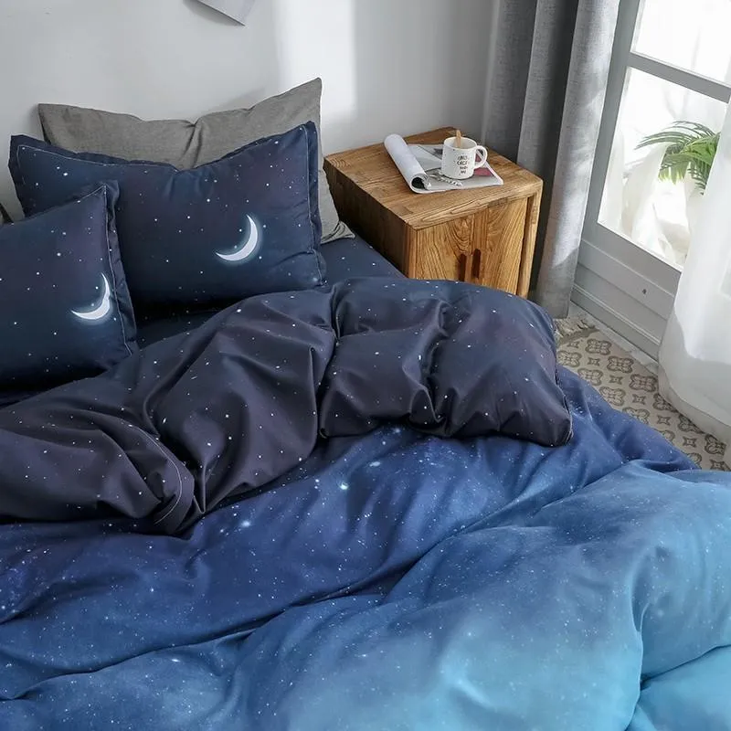 30星の夜の空の寝具セット月と星パターングラデーションカラー羽毛布団カバーセットベッドシート枕カバーマルチサイズ20296W