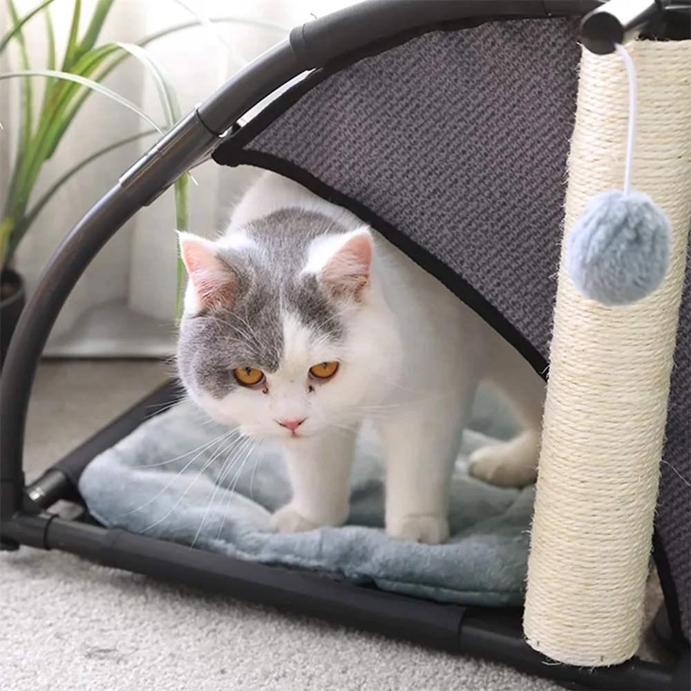 Multifunctional Luxury Pet Nest Have Fun sisal pillars for Play Steel Claw Sleeper Cat Bed Furniture With Ball Kittern Y200330