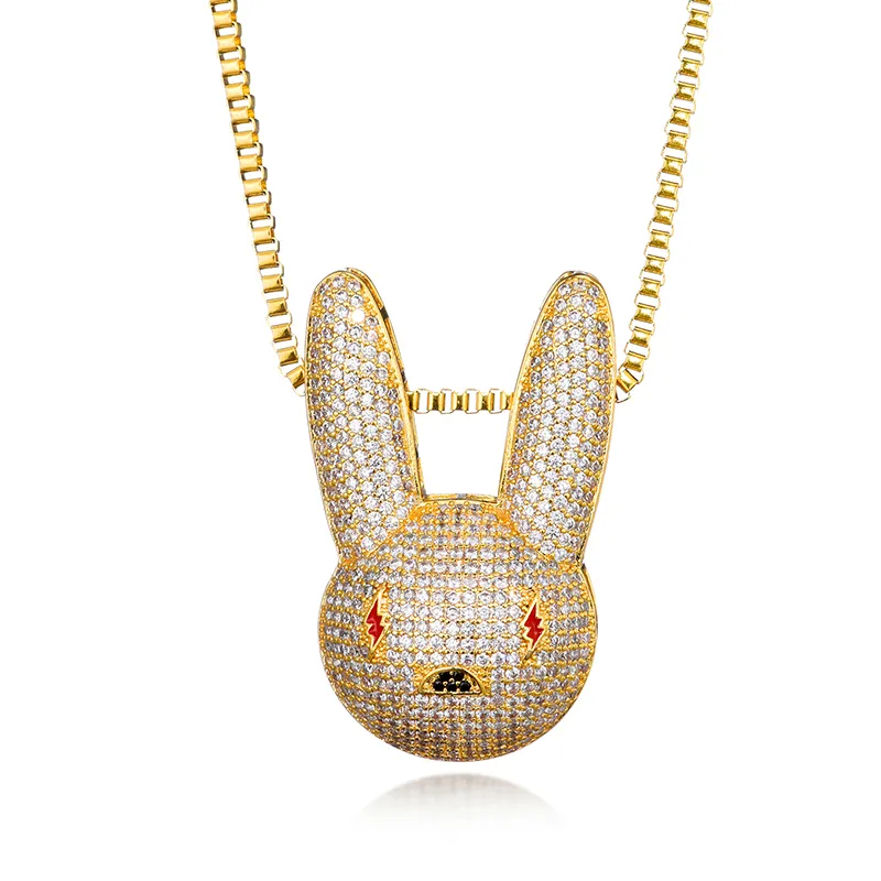 Hip Hop lodowane CZ aaa Bling Bad Bunny Cubic Zirkonia Naszyjniki wisiorki dla mężczyzn biżuterii z łańcuchem Y1220276D