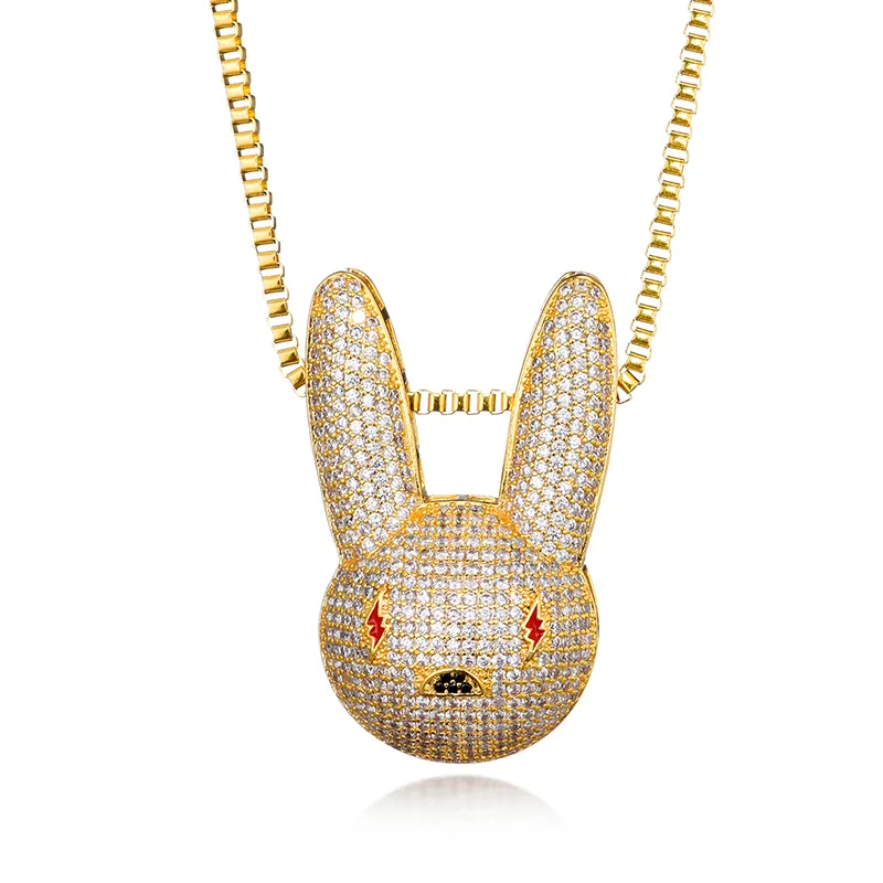Hip Hop lodowe CZ aaa Bling Bad Bunny Cubic Zirkonia Naszyjniki w Wisianty dla mężczyzn biżuterii z łańcuchem Y1220313F